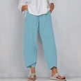 thumbnail image 1 of WIZUTIZ Work Pants Women Ultra Thin Relaxed Loose Wide Leg Summer Pants Elastic Spandex High Rise 7/8 Length Slacks Pants Solid Asymmetrical Cropped Slacks Pants for Lady Workout Outdoor Blue, 1 of 4