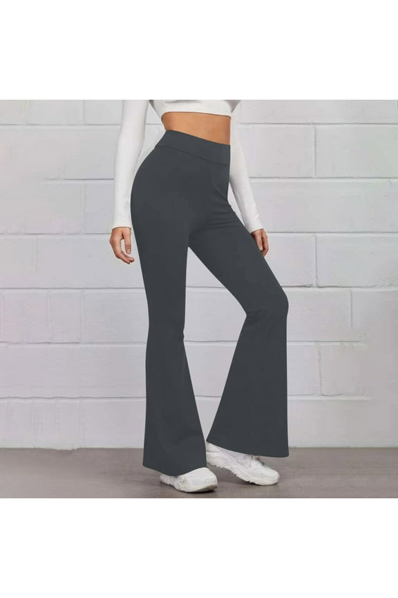 Workout Leggings for Women Breathable Trendy Slim Flared Yoga Pants Stretch Elastic High Rise 7/8 Length Pants Solid Pants for Lady Tiktok Trend Items Outdoor Gray