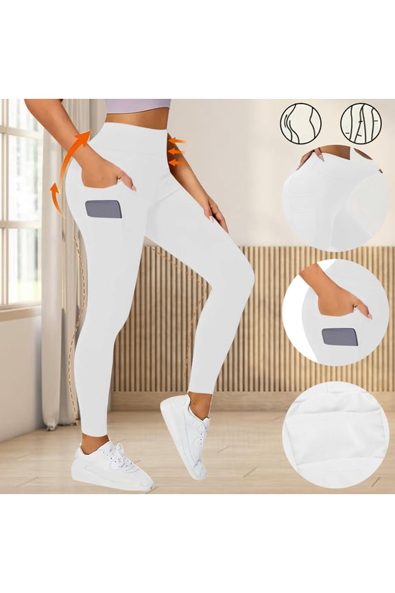 Workout Leggings for Women Plus Size Leisure Skinny with Pockets Yoga Pants Elastic Stretch High Rise Full Length Leggings Solid Leggings for Ladies Yoga Swimming Pool White