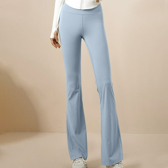 WIZUTIZ Workout Leggings for Women Vintage Leisure Skinny Flared with Pockets Yoga Leggings Spandex Elastic High Rise Full Length Pants Solid Sweatpants for Lady Tiktok Trend Items Travel Blue