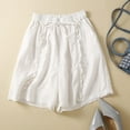 thumbnail image 1 of WIZUTIZ Workout Shorts Women Wide Leg Relaxed Active Loose Shorts High Rise Solid Trousers Knee-Length with Pockets Ruffled Drawstring Trousers for Ladies Stretchy Work White Linen, 1 of 5
