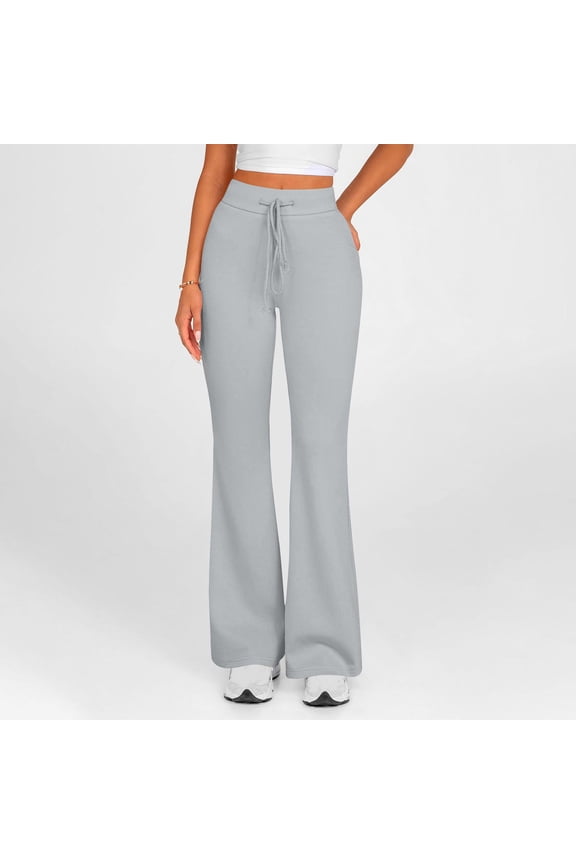 Yoga Leggings for Women Flared Drawstring Plus Size Casual Slim Yoga Pants Elastic Stretch High Waist 7/8 Length Sweatpants Solid Pants for Teen Girls Fitness Date Gray