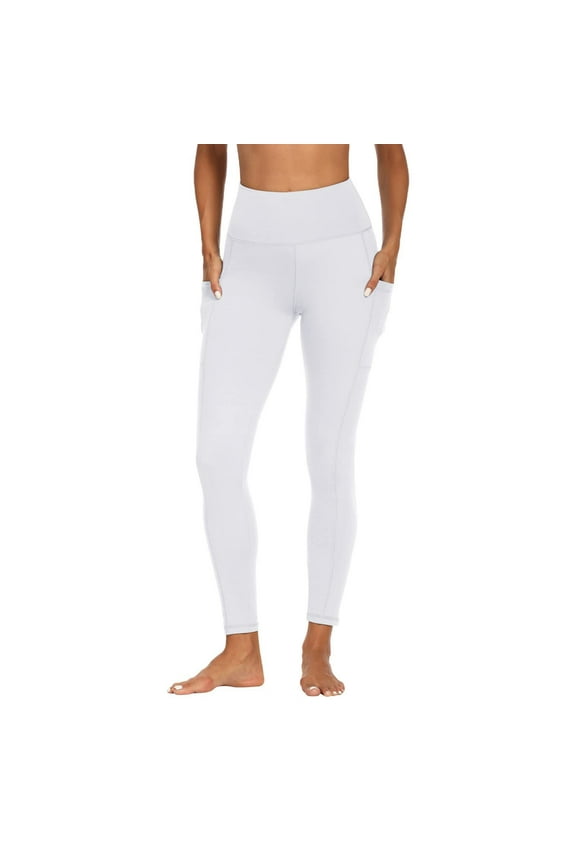 Yoga Leggings for Women Lightweight Casual Fitted with Pockets Yoga Pants Stretch Elastic High Waist Full Length Trousers Solid Pants for Teen Girls Gym Anniversary White