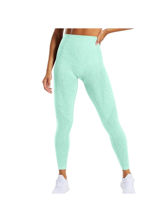Yoga Leggings for Women Oversized Relaxed Slimming Yoga Trousers Elastic Spandex High Rise 7/8 Length Pants Solid Trousers for Teen Girls Fitness Swimming Pool Green