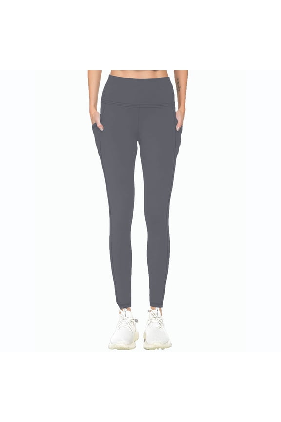 Yoga Leggings for Women Plus Size Relaxed Slimming with Pockets Yoga Trousers Spandex Elastic High Waist 7/8 Length Pants Solid Pants for Ladies Dance Beach Gray