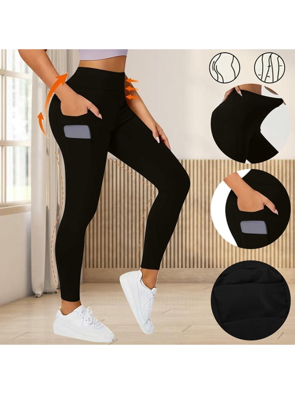 Yoga Pants Women Classic Relaxed Fitted with Pockets Yoga Pants Spandex Elastic High Rise Full Length Trousers Solid Pants for Ladies Hiking Outdoor Black