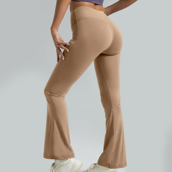 WIZUTIZ Yoga Pants for Women Flared Comfy Stylish Slimming Yoga Pants Elastic Stretch High Waist Full Length Trousers Solid Trousers for Teen Girls Workout Vacation Multi-Color