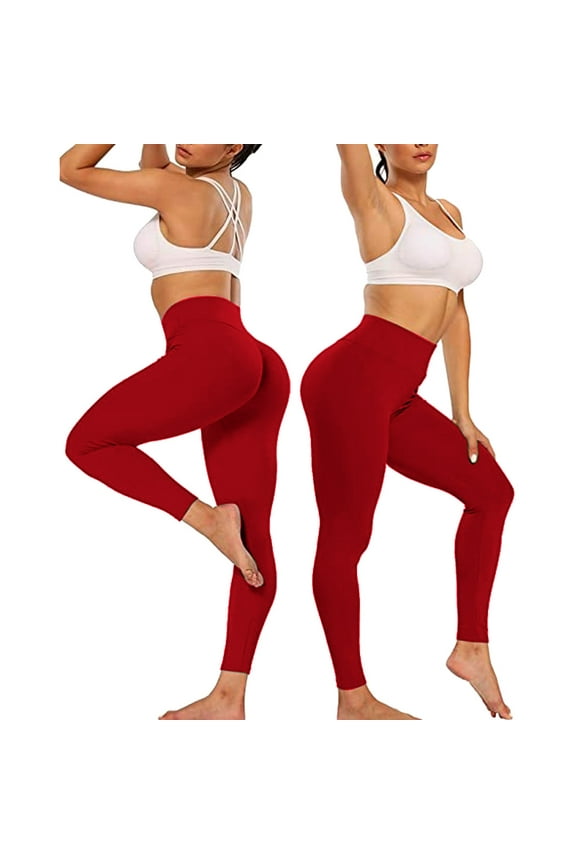 Yoga Pants Women Plain Casual Fitted Yoga Pants Elastic Spandex High Waist Full Length Pants Solid Pants for Ladies Workout Swimming Pool Red