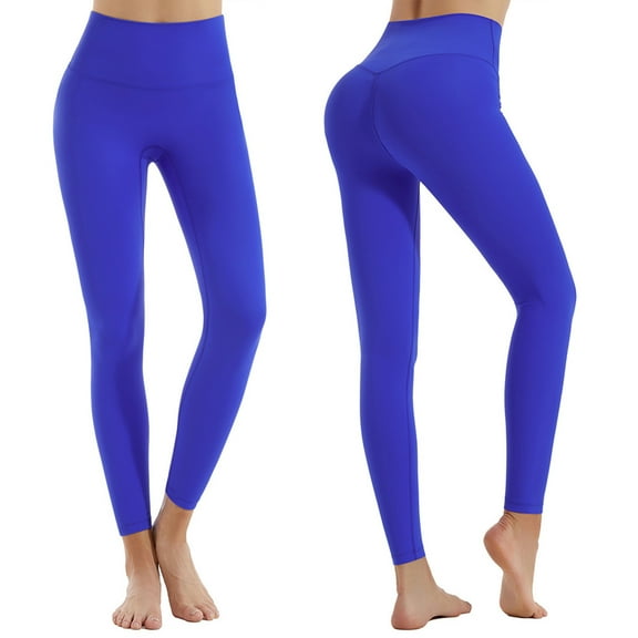 WIZUTIZ Yoga Pants Women Plus Size Casual Fitted Yoga Pants Elastic Spandex High Waist Full Length Pants Solid Trousers for Lady Cycling Beach Blue