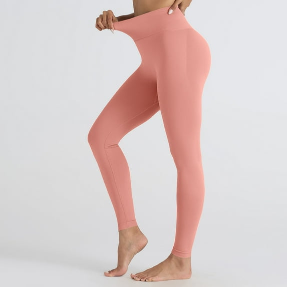 WIZUTIZ Yoga Pants for Women Thin Relaxed Slimming Yoga Trousers Spandex Elastic High Waist 7/8 Length Pants Solid Trousers for Lady Athletic Vacation Pink