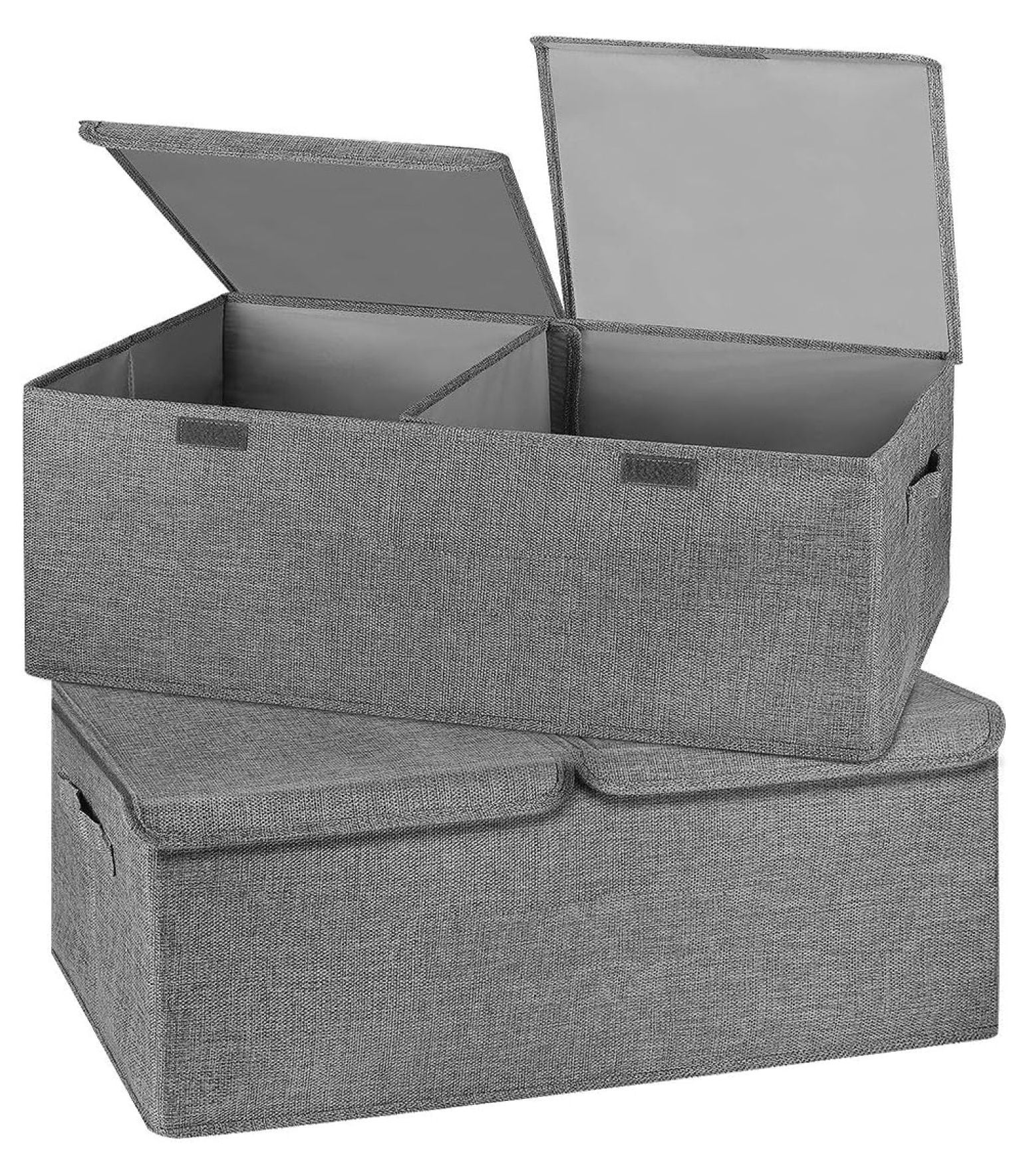 WIixle 2 Pack Storage Boxes with Lids and Handles, Collapsible Linen Storage Bins Organizer
