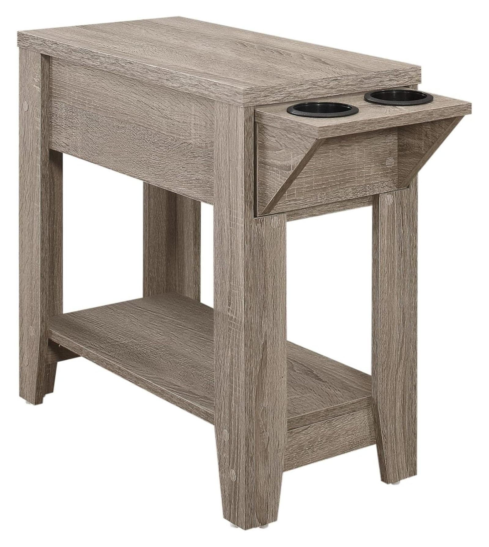 Dark Taupe Rectangular Wood and Glass Storage Accent Table