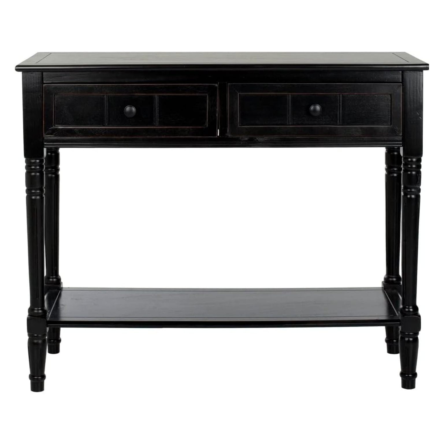 Gray Pine Wood and Metal 2-Drawer Console Table