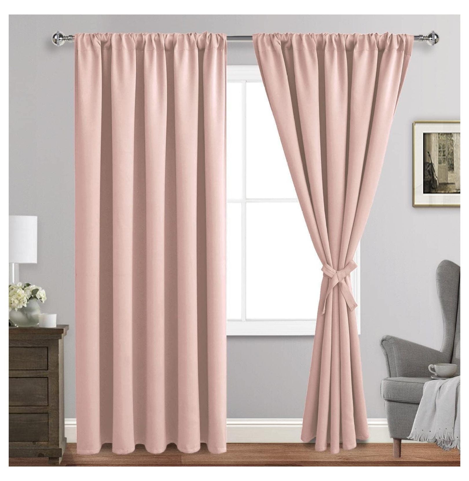 WIixle Blush Blackout Curtains for Bedroom Thermal Insulated Room Darkening Noise Reducing, 60