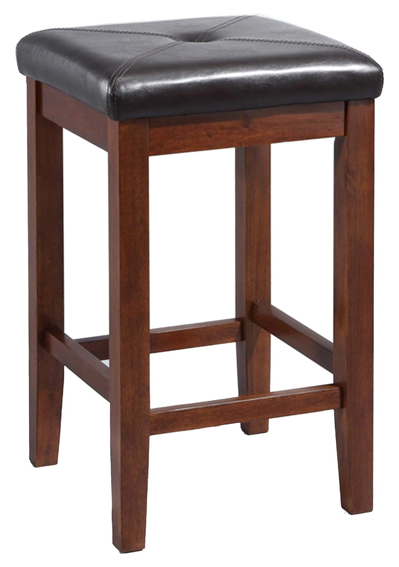 Vintage Mahogany 24" Backless Wood and Leather Counter Stools