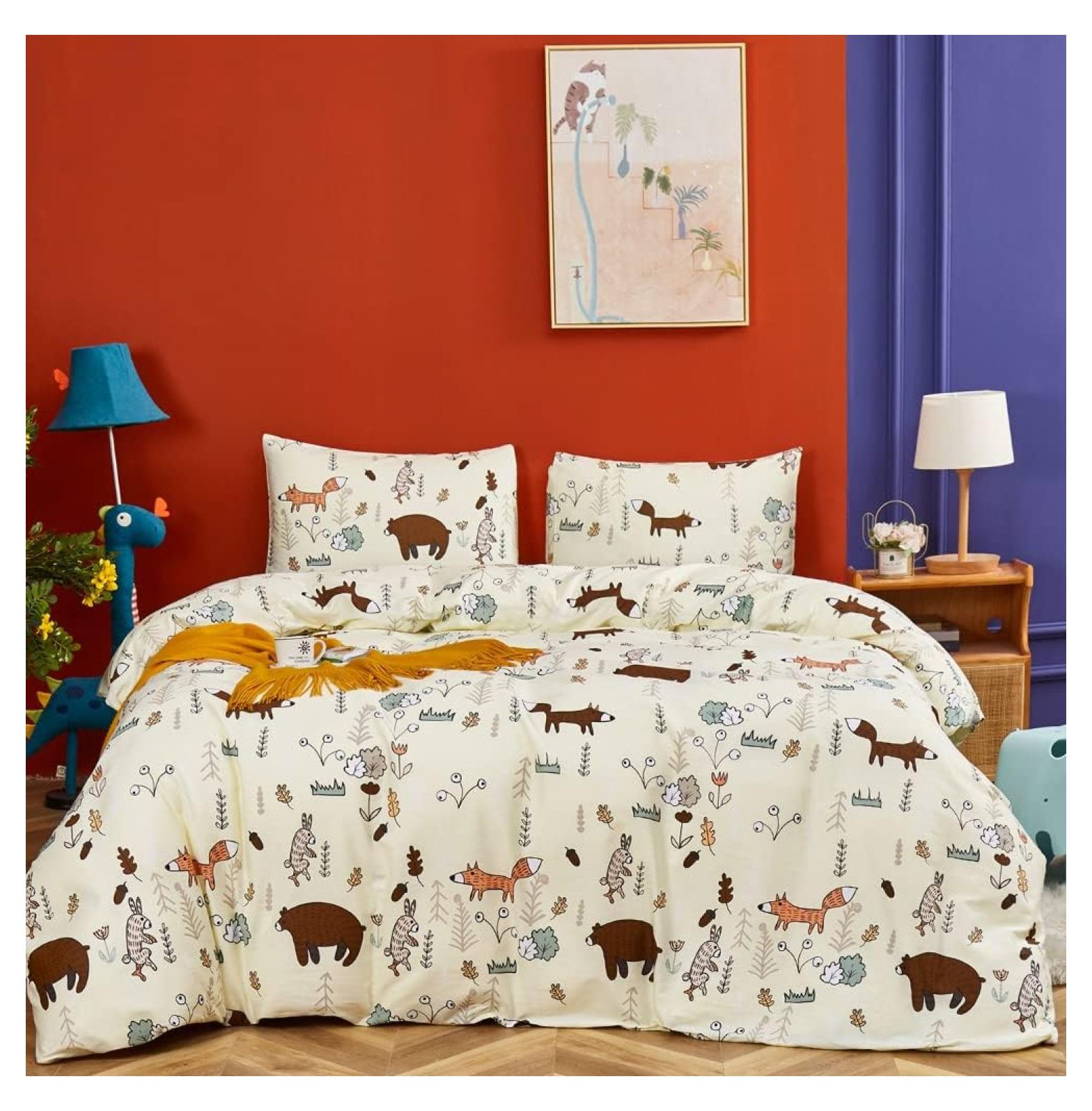 WIixle Yellow Bear Comforter Set Queen 3Pcs Beige Bedding Comforter