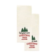WInter Wonder Lane Christmas Towels, Waffle Kitchen Towel Set of 2, Embroidered Cut Your Own Trees, 26 x 16 Inches, Absorbent Cotton