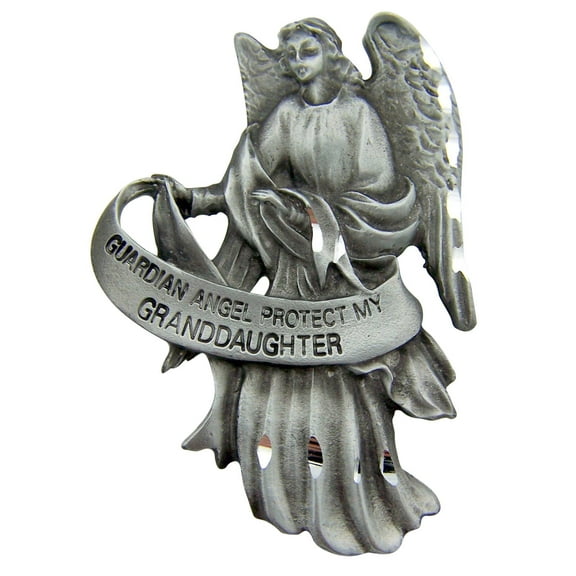 WJ Hirten Pewter Guardian Angel Visor Clip, 2 1/2 Inch - Protect My Granddaughter