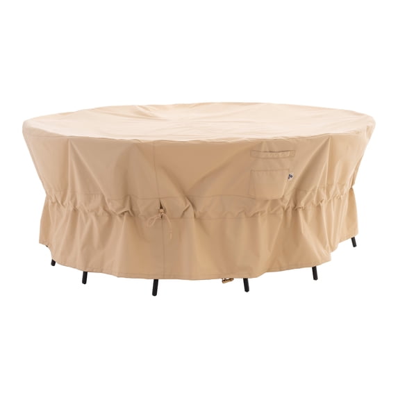 WJ-X3 Waterproof Patio Outdoor Round Table Cover,Wind Resistant & Rip Stop 72'' Dia x 31'' H, Beige