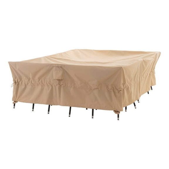 WJ-X3 Waterproof Patio Table Cover, Anti-Fade Rip-Stop Fabric,  86"(L)x47"(W)x31"(H), Beige