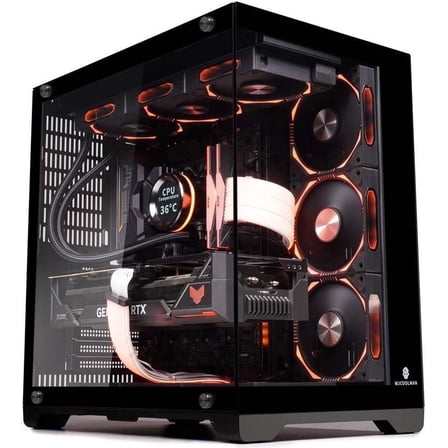 WJCOOLMAN Lonely Warrior PRO Black Computer Case Panoramic Version 2 Sides Transparent Glass Gaming Chassis Support 10 Fan Positions 360 AIO Support ATX/M-ATX Gming Case High-Airflow Design