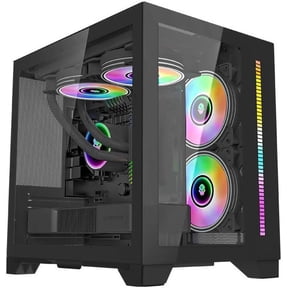 WJCOOLMAN Mini PC Case M-ATX/ITX Sea View Room Dual Tempered Glass Gaming Computer Case, 240mm AIO Support, High Airflow, Black (No Fans Included)
