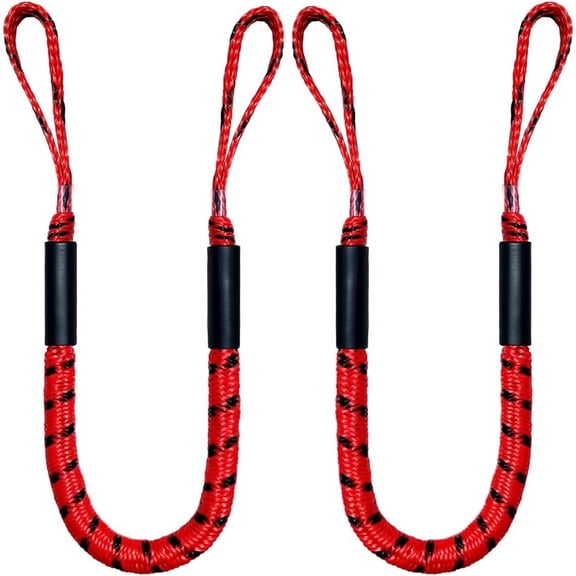 WJERM 2 Pack Red Bungee Dock Mooring Anchor Lines, 4FT Elastic Rope For Pontoon Bass Boat Jet Ski Kayak Marine Watercraft