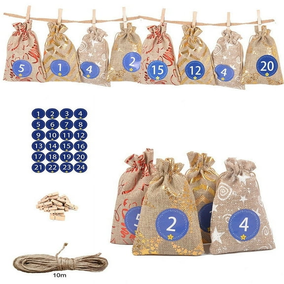 WJHWSX 24 Days Advent Calendar Christmas Drawstring Gift Bag,Pouches Party Wedding Favor Candy Chocolates Gift Bags
