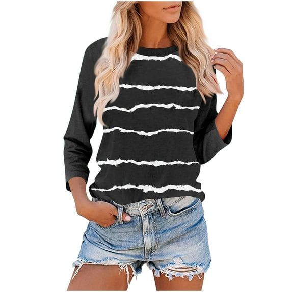 WJHWSX 3/4 Length Sleeve Womens Tops,Going Out Tops for Women,Soft,Crew Neck,Solid,Multicolor,L