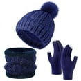 thumbnail image 1 of ATENAR 3PC Winter Sets for Women,Touch Screen Gloves,Thermal,Warm,Fleece,Solid,Acrylic,Blue,Free Size, 1 of 2