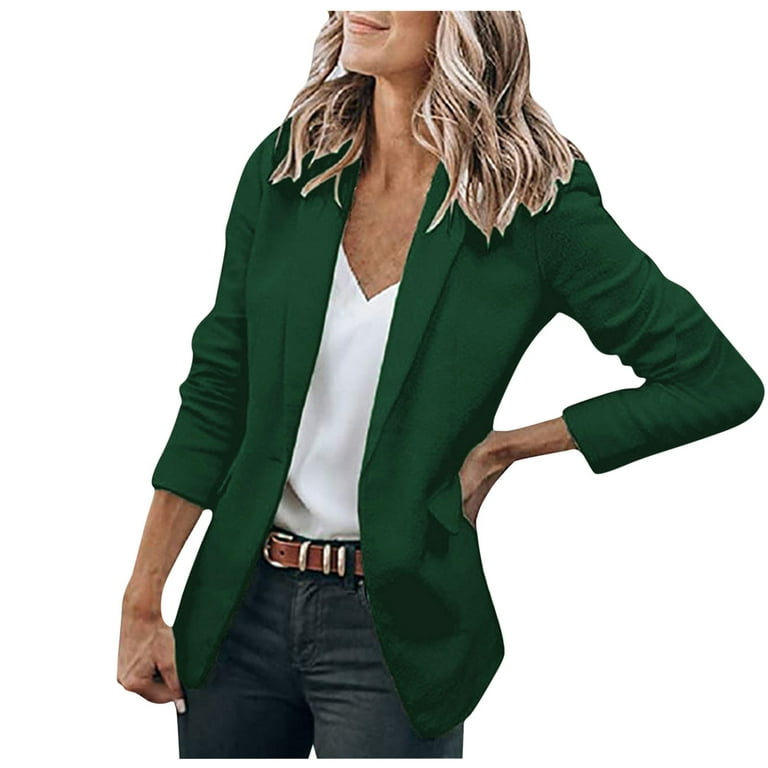 WJHWSX Blue Blazer for Women Custom Long Sleeve Spread Regular Women'S  Jacket Womens Long Winter Coat Green 