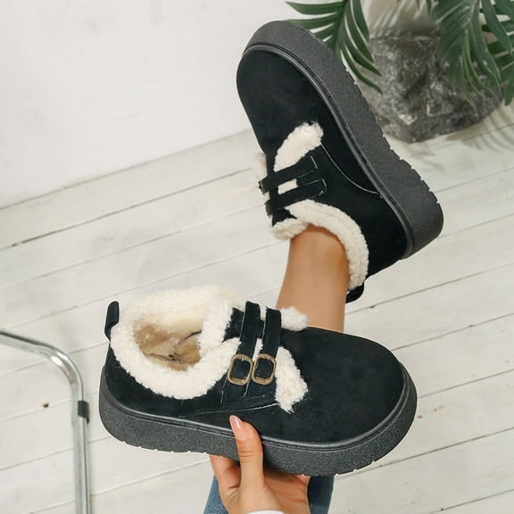 ATENAR Boots for Women,Fur Boots,Womens Winter Boots,Waterproof,Comfortable,Warm,Solid,Flock,Black,(US:8.5)