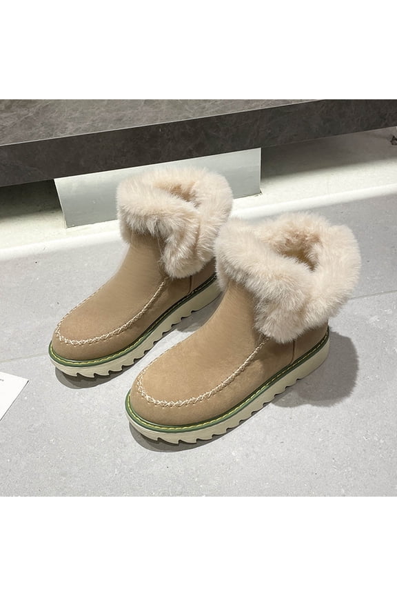 Boots for Women,Snow Boots,Waterproof,Comfortable,Warm,Solid,PU,Beige,(US:9)