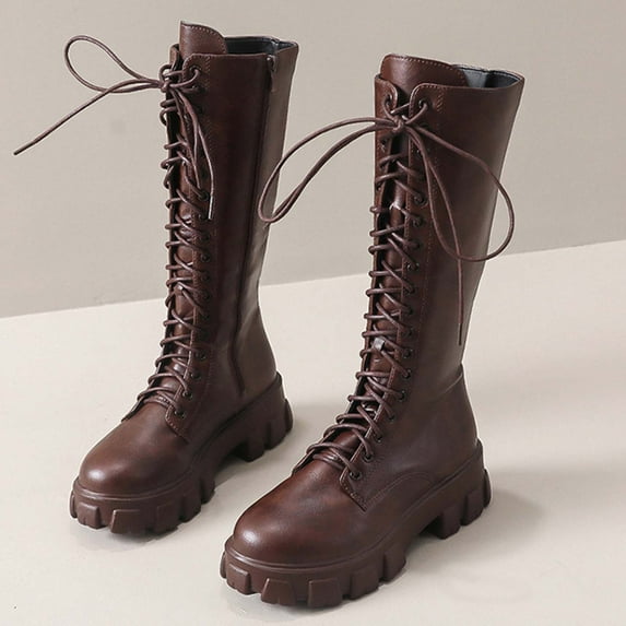 WJHWSX Boots for Women,Knee High Boots,Stability,Slip-Resistant,PU,Brown,40(US:7.5)