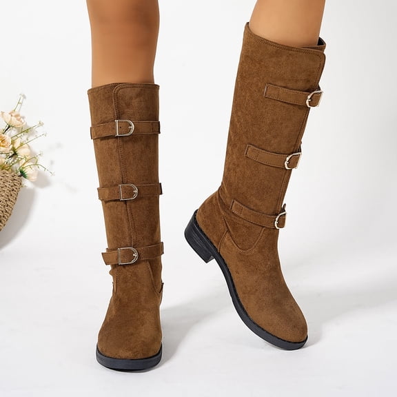 ATENAR Boots for Women,Knee High Boots Women,Cowboy Boots,Stability,Flock,Brown,41(US:8.5)