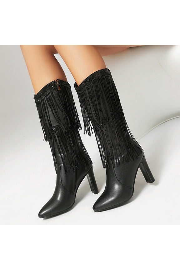 Boots for Women,Mid Calf Boots for Women,Stability,Slip-Resistant,PU,Black,42(US:9)