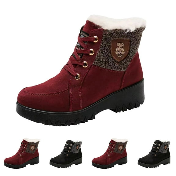 ATENAR Winter Boots for Women,Snow Boots,Warm,Slip on,Waterproof,Insulated,Flock,Red,(US:8.5)