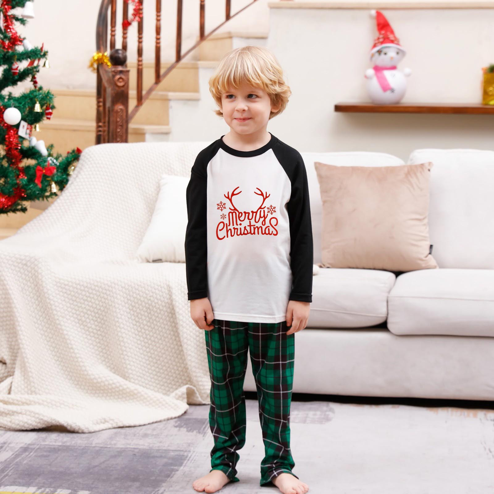 WJHWSX Boys Fleece Pajama Pants Christmas Family Pajamas Green High low