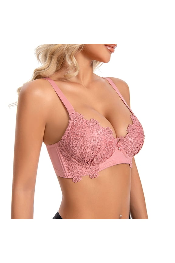 Bras for Women,Push Up Bra,Womens Bras,Breathable,Comfort Fit,Solid,Nylon,Spandex,Pink,L