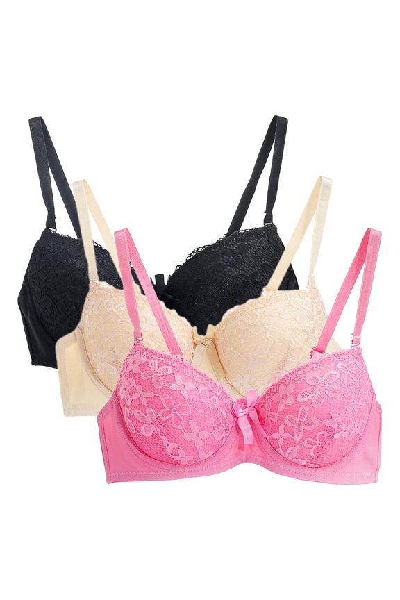 Bras for Women,Push Up Bra,Womens Bras,Stretch Fabric,Adjustable Strap,Solid,Polyester,Hot Pink,L