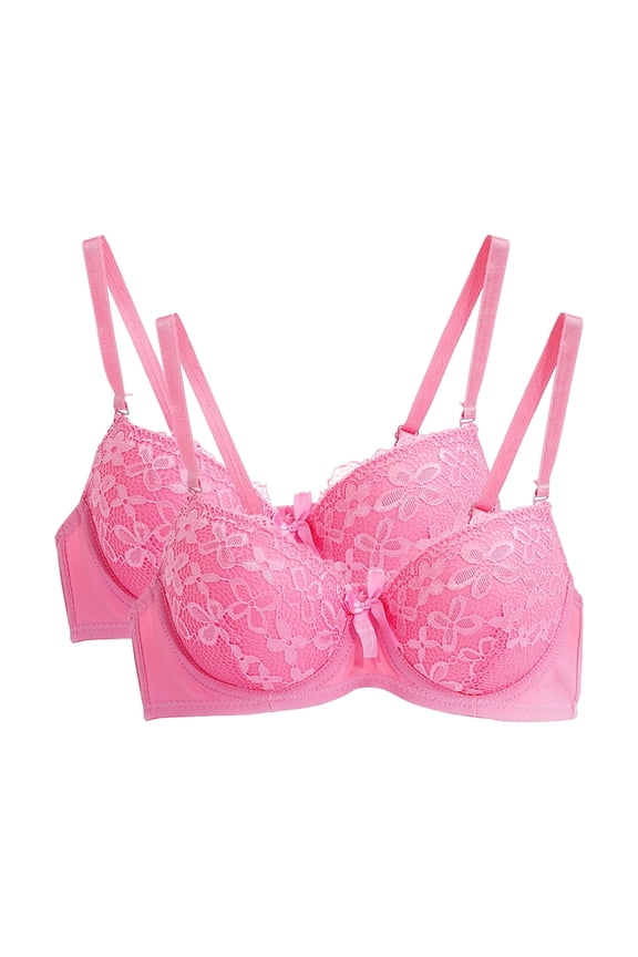 2PC Bras for Women,Push Up Bra,Womens Bras,Stretch Fabric,Adjustable Strap,Solid,Polyester,Hot Pink,XL