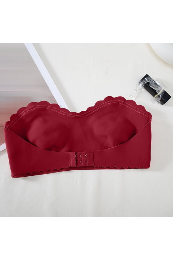 Bras for Women,Strapless Bra,Womens Bras,Breathable,Comfort Fit,Solid,Nylon,Spandex,Red,M