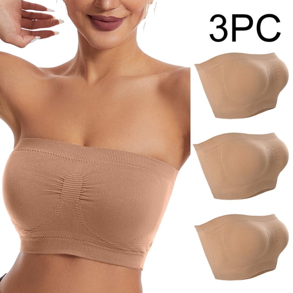 ATENAR Bras for Women,Strapless Bra,Womens Bras,Comfort Fit,Soft,Solid,Nylon,Spandex,Beige,L(US:8)
