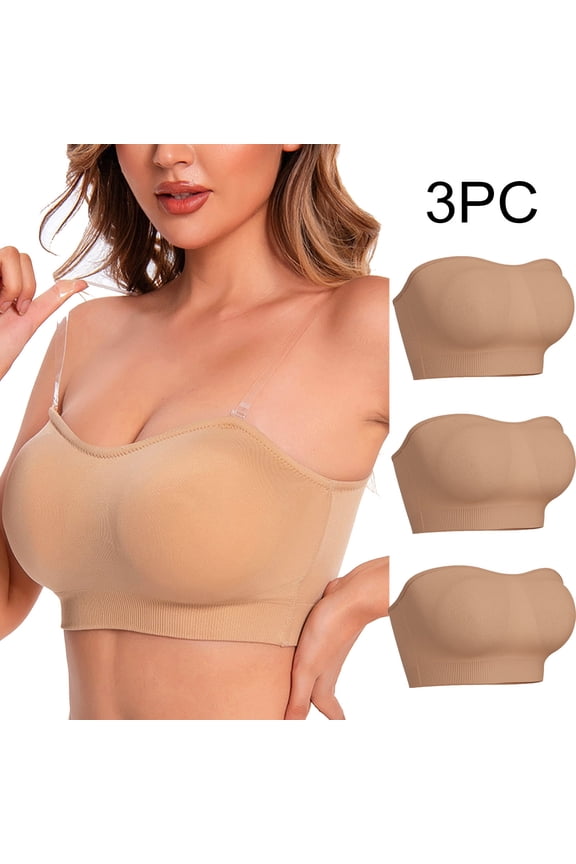 Bras for Women,Strapless Bra,Womens Bras,Stretch Fabric,Breathable,Solid,Nylon,Spandex,Beige,S(US:4)