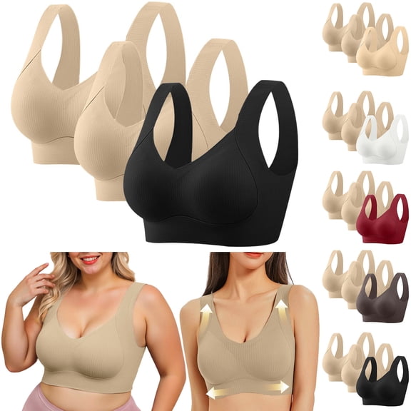ATENAR Bras for Women,Supportive Bras for Women,Wireless Bras for Women,Stretch Fabric,Breathable,Solid,Nylon,Spandex,Beige,2XL