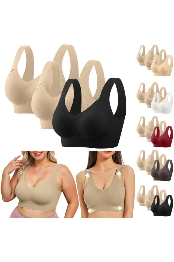 Bras for Women,Supportive Bras for Women,Wireless Bras for Women,Stretch Fabric,Breathable,Solid,Nylon,Spandex,Beige,2XL