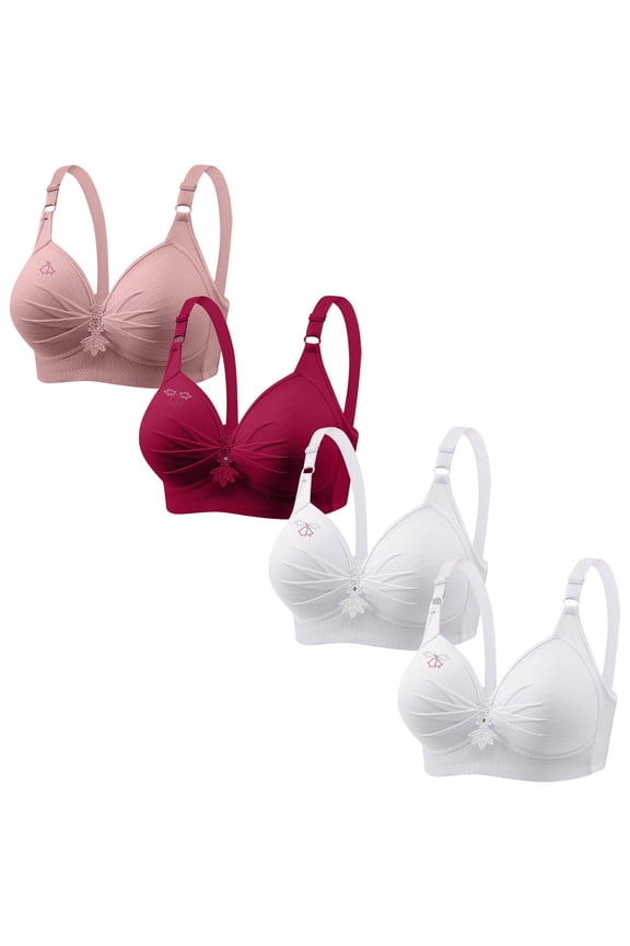 Bras for Women,Wireless Bras for Women,Womens Bras,Breathable,Comfort Fit,Solid,Nylon,Pink,XL