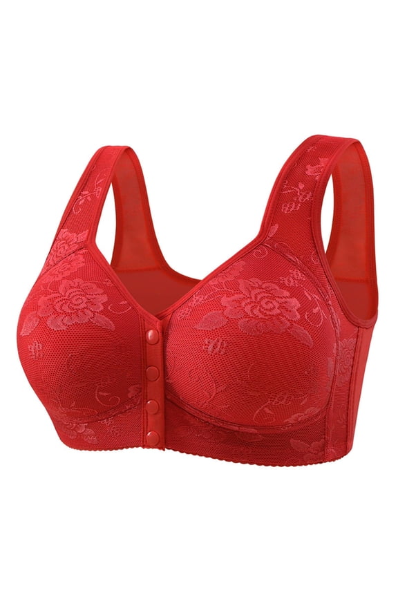 Bras for Women,Front Closure Bras for Women,Womens Bras,Breathable,Comfort Fit,Solid,Nylon,Spandex,Red,S