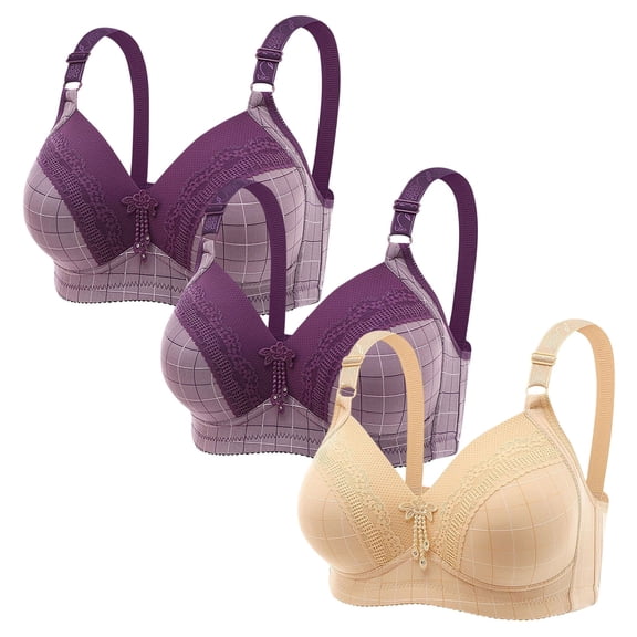 ATENAR Bras for Women,Wireless Bras for Women,Womens Bras,Comfort Fit,Soft,Solid,Nylon,Spandex,Purple,L