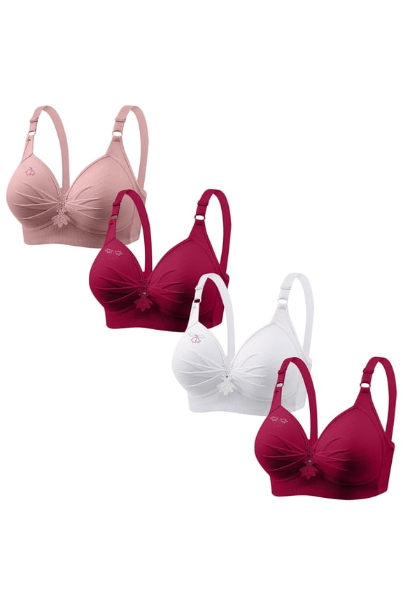 Bras for Women,Wireless Bras for Women,Womens Bras,Soft,Stretch Fabric,Solid,Nylon,Pink,M